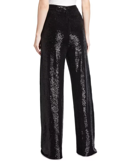 Pul Payetli Siyah Wide Leg Pantolon