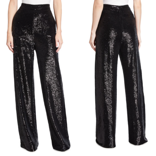 Pul Payetli Siyah Wide Leg Pantolon